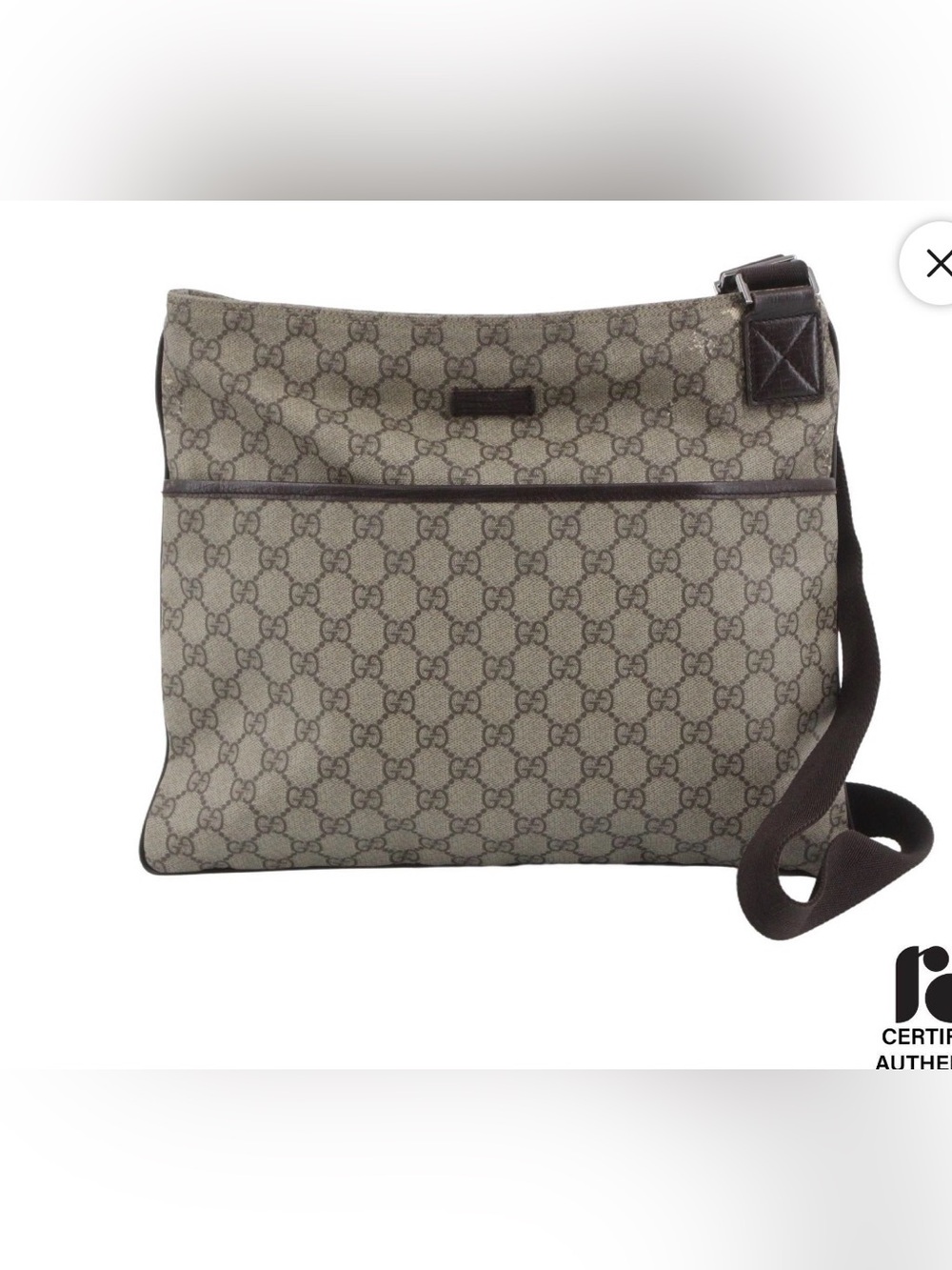 Authentic Gucci GG Supreme Canvas Messenger Crossbody Shoulder Bag Beige Brown